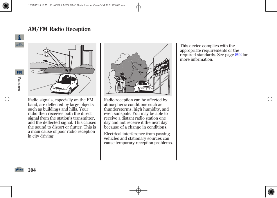 Am/fm radio reception | Acura 2013 MDX User Manual | Page 309 / 616