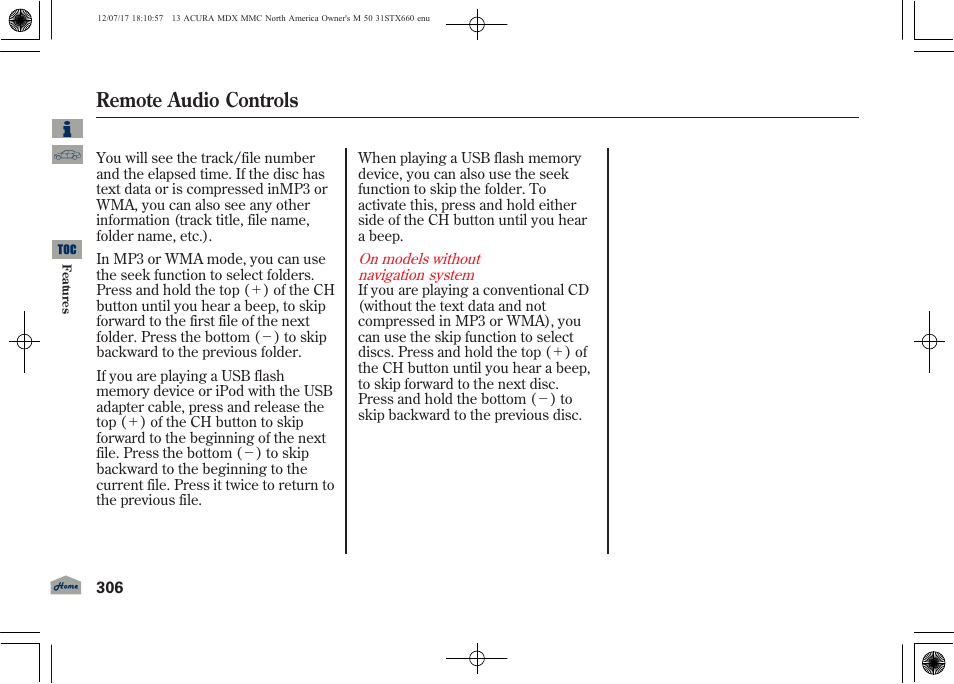 Remote audio controls | Acura 2013 MDX User Manual | Page 311 / 616