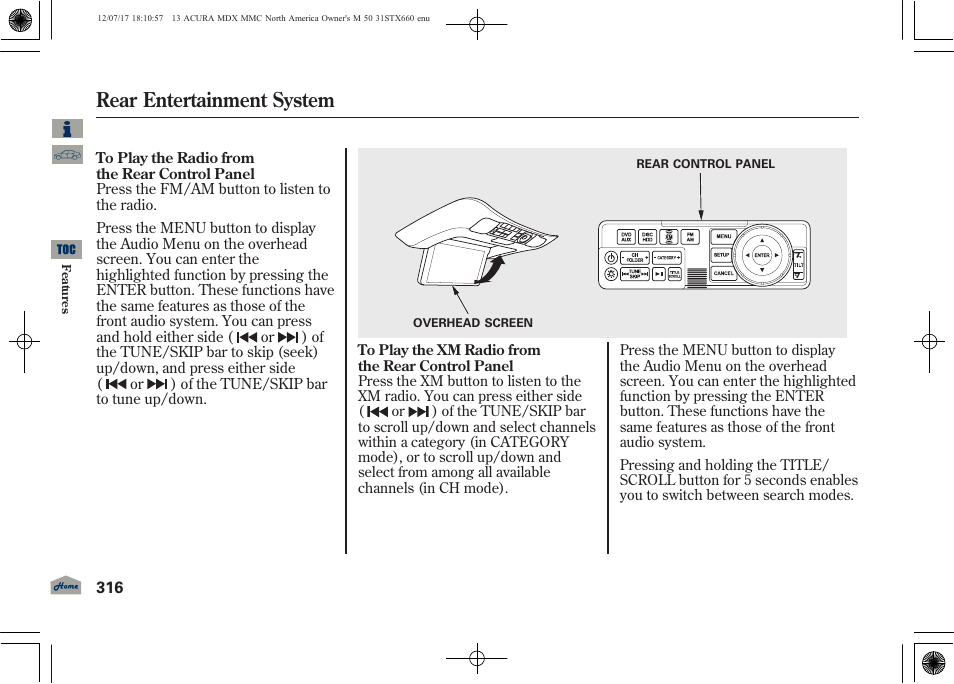 Rear entertainment system | Acura 2013 MDX User Manual | Page 321 / 616