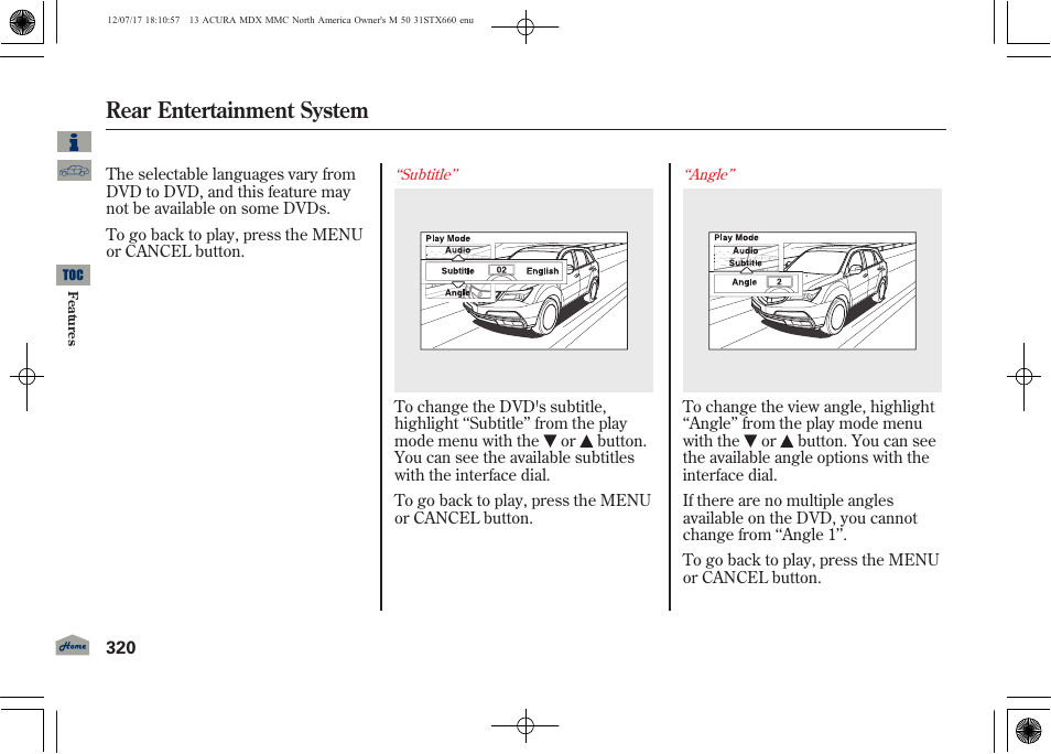 Rear entertainment system | Acura 2013 MDX User Manual | Page 325 / 616