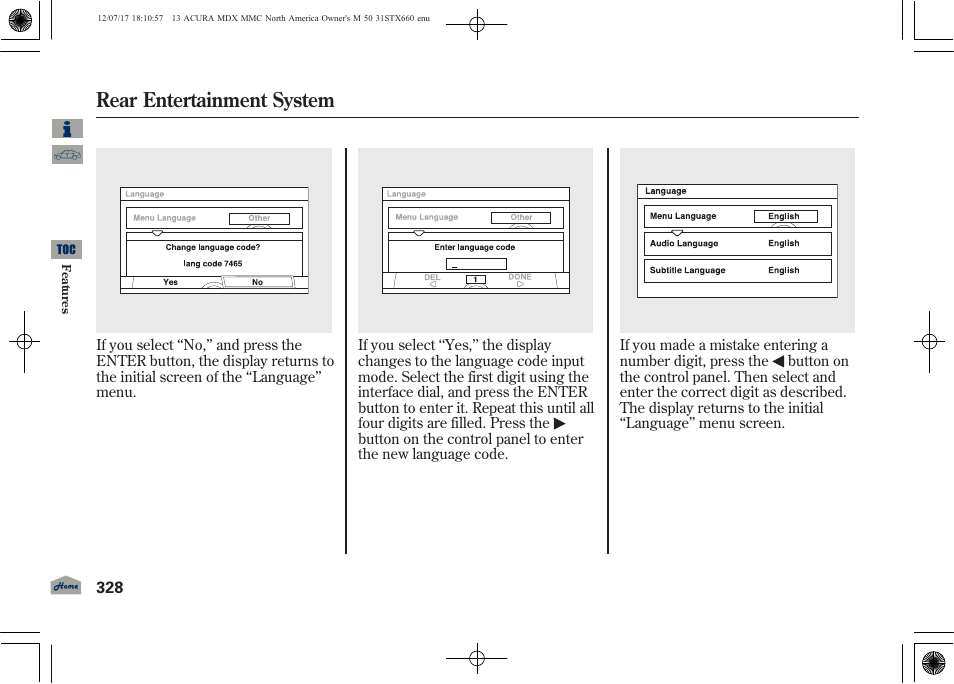 Rear entertainment system | Acura 2013 MDX User Manual | Page 333 / 616