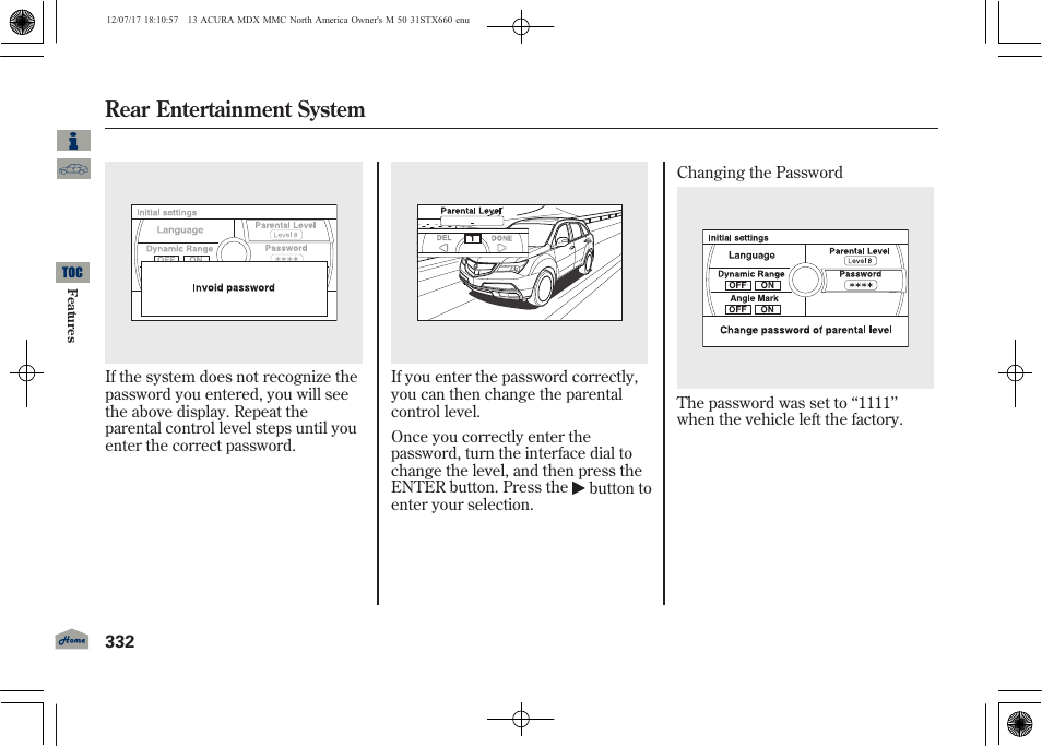 Rear entertainment system | Acura 2013 MDX User Manual | Page 337 / 616