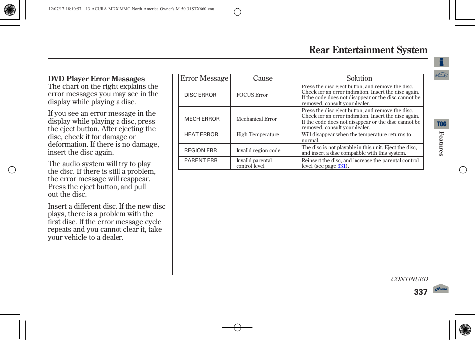 Rear entertainment system, 2013 mdx | Acura 2013 MDX User Manual | Page 342 / 616