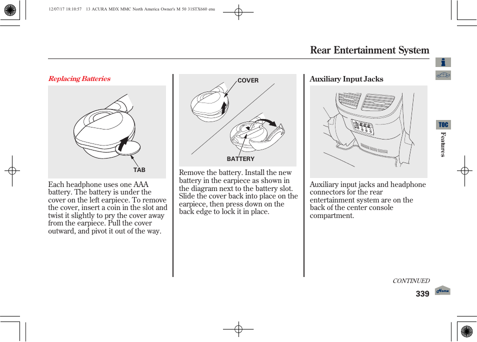 Rear entertainment system | Acura 2013 MDX User Manual | Page 344 / 616