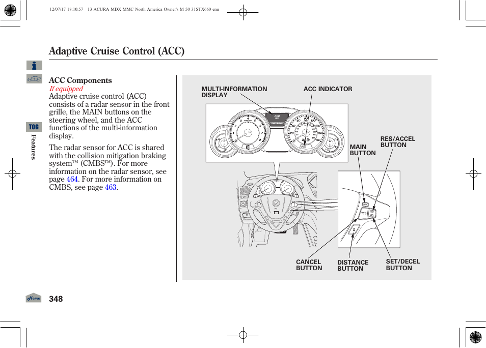 Adaptive cruise control (acc) | Acura 2013 MDX User Manual | Page 353 / 616