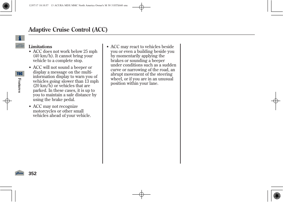 Adaptive cruise control (acc), 2013 mdx | Acura 2013 MDX User Manual | Page 357 / 616