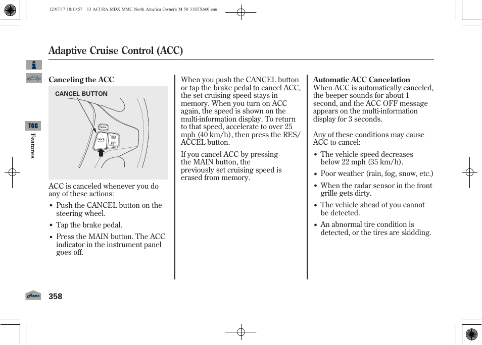 Adaptive cruise control (acc), 2013 mdx | Acura 2013 MDX User Manual | Page 363 / 616