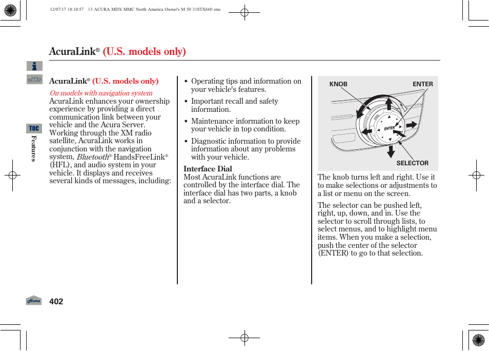 Acuralink, U.s. models only), 2013 mdx | Acura 2013 MDX User Manual | Page 407 / 616