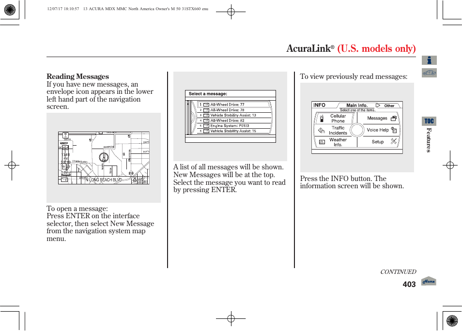 Acuralink, U.s. models only) | Acura 2013 MDX User Manual | Page 408 / 616