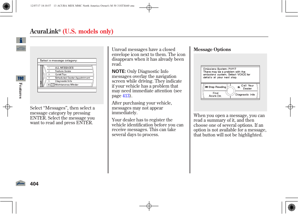 Acuralink, U.s. models only) | Acura 2013 MDX User Manual | Page 409 / 616