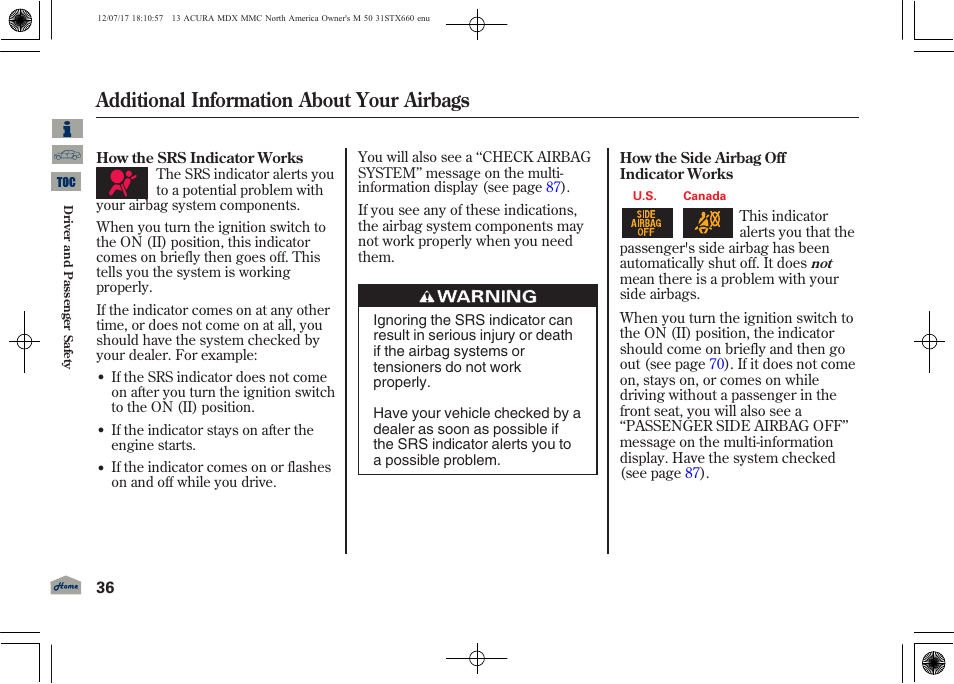 Additional information about your airbags | Acura 2013 MDX User Manual | Page 41 / 616