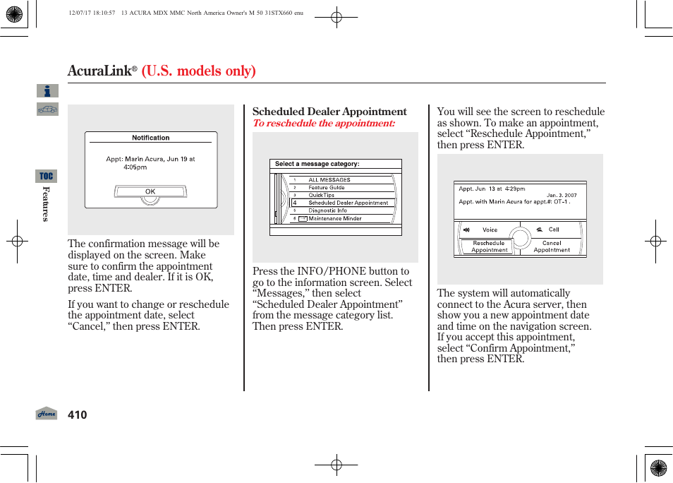 Acuralink, U.s. models only) | Acura 2013 MDX User Manual | Page 415 / 616