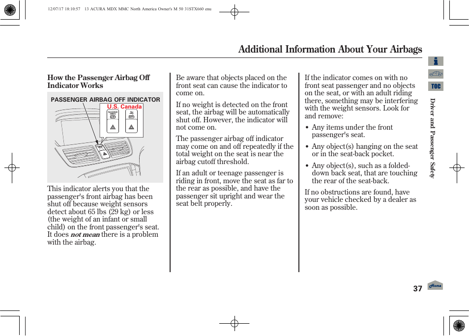 Additional information about your airbags, 2013 mdx | Acura 2013 MDX User Manual | Page 42 / 616