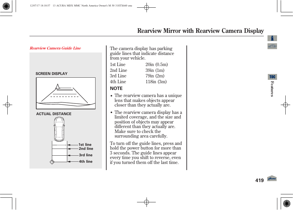 Rearview mirror with rearview camera display | Acura 2013 MDX User Manual | Page 424 / 616