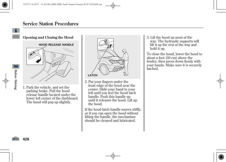 Service station procedures | Acura 2013 MDX User Manual | Page 431 / 616