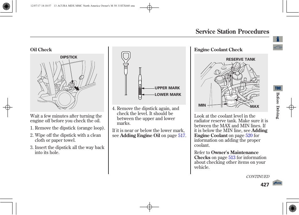 Service station procedures | Acura 2013 MDX User Manual | Page 432 / 616