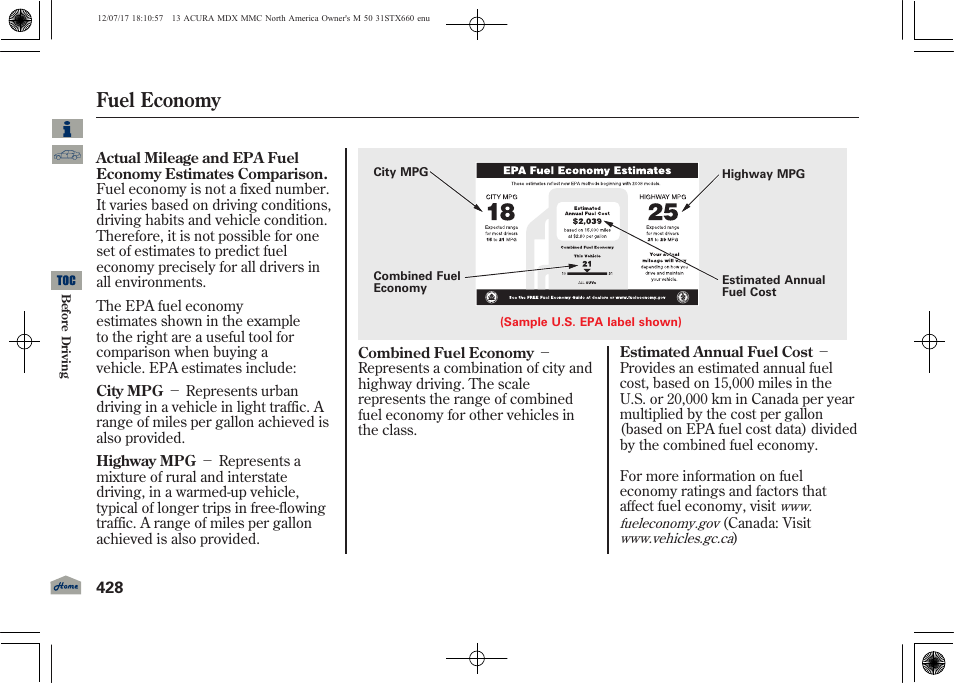 Fuel economy | Acura 2013 MDX User Manual | Page 433 / 616