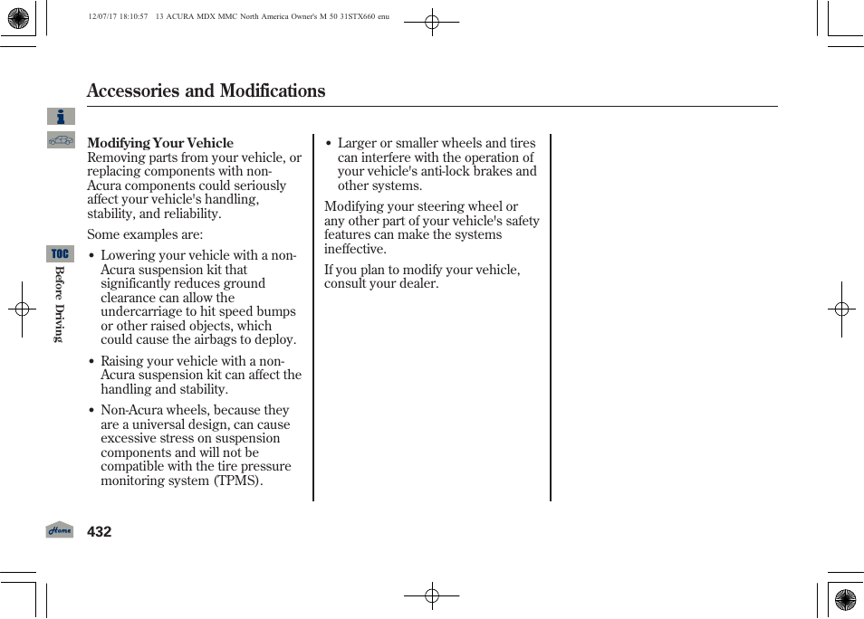 Accessories and modifications, 2013 mdx | Acura 2013 MDX User Manual | Page 437 / 616