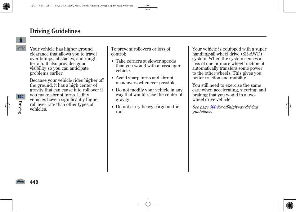 Driving guidelines, 2013 mdx | Acura 2013 MDX User Manual | Page 445 / 616