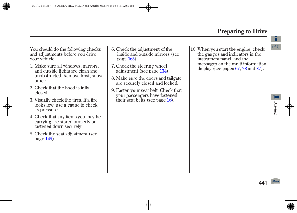 Preparing to drive | Acura 2013 MDX User Manual | Page 446 / 616