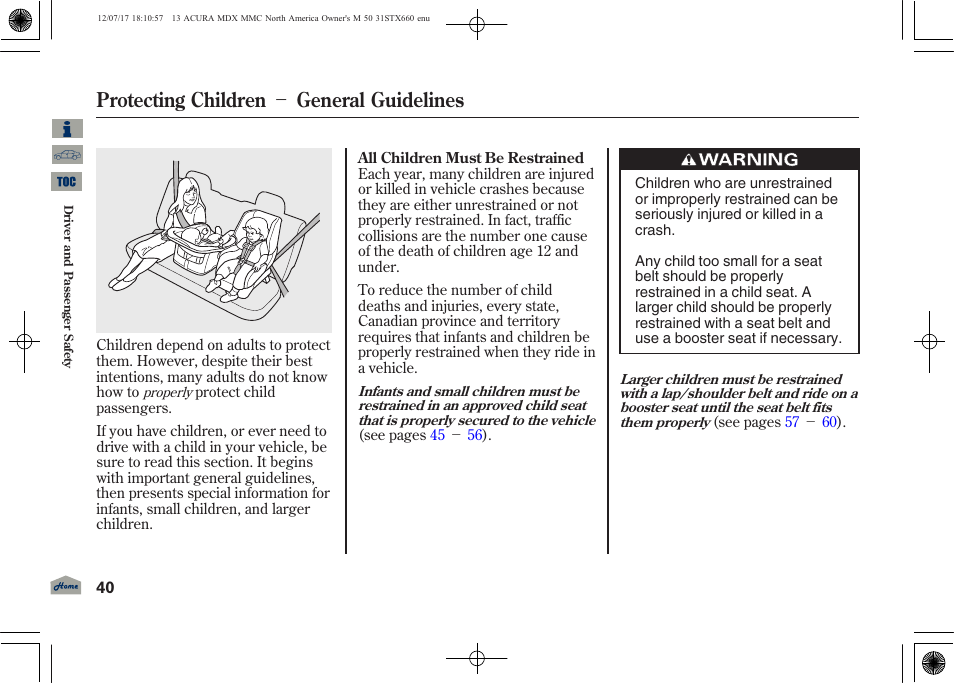 Protecting children － general guidelines | Acura 2013 MDX User Manual | Page 45 / 616