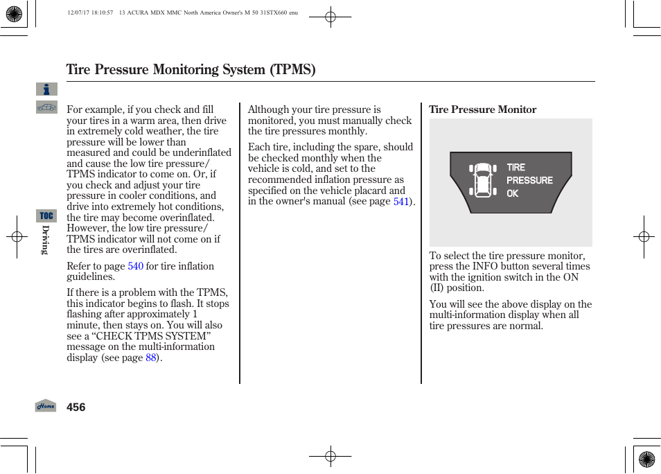 Tire pressure monitoring system (tpms) | Acura 2013 MDX User Manual | Page 461 / 616