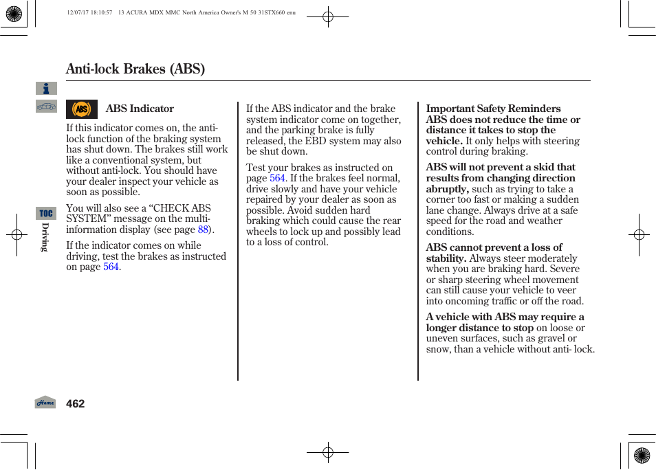 Anti-lock brakes (abs) | Acura 2013 MDX User Manual | Page 467 / 616