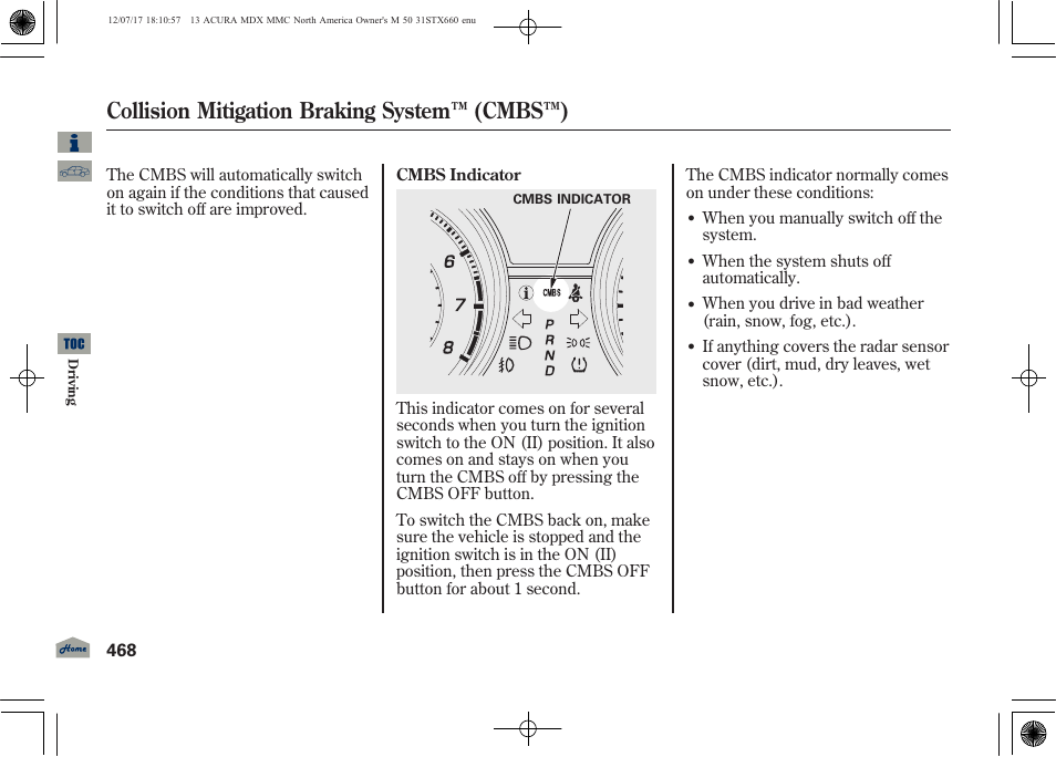 Collision mitigation braking system ™ (cmbs™), 2013 mdx | Acura 2013 MDX User Manual | Page 473 / 616