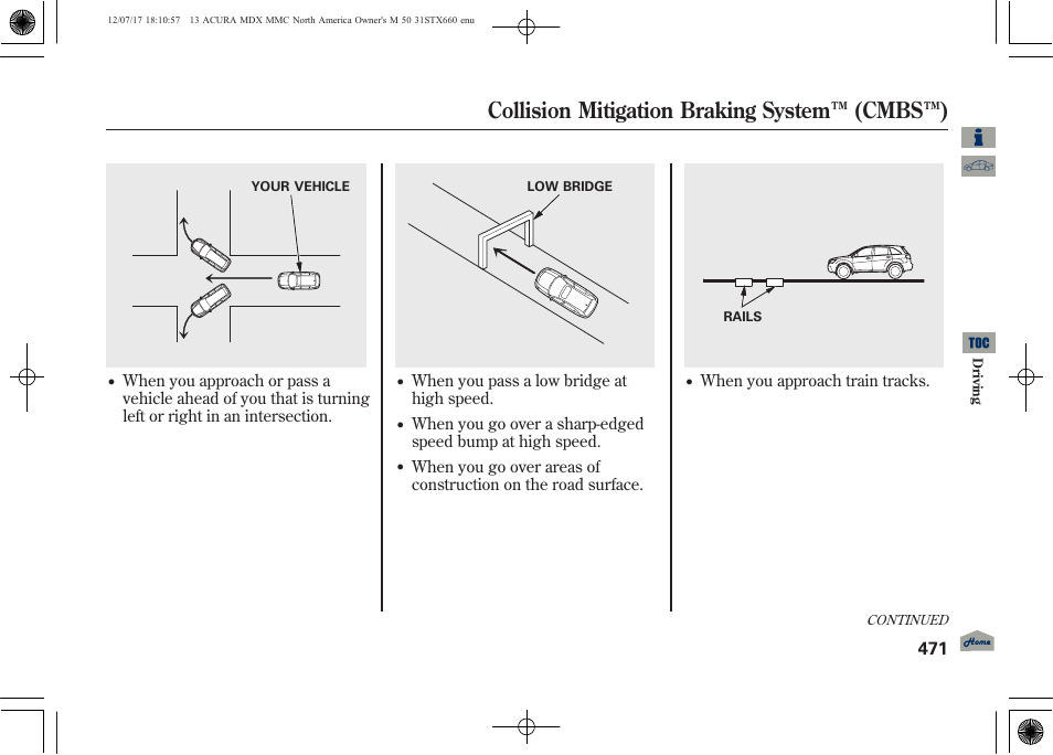 Collision mitigation braking system ™ (cmbs™), 2013 mdx | Acura 2013 MDX User Manual | Page 476 / 616