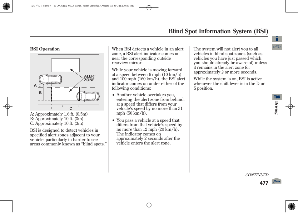 Blind spot information system (bsi) | Acura 2013 MDX User Manual | Page 482 / 616