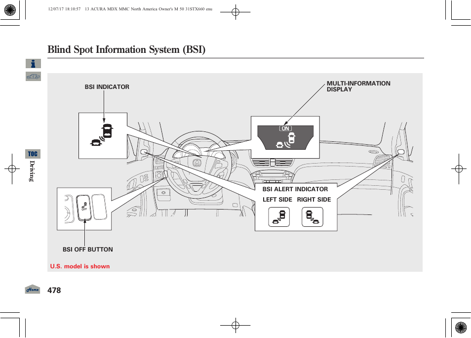 Blind spot information system (bsi) | Acura 2013 MDX User Manual | Page 483 / 616