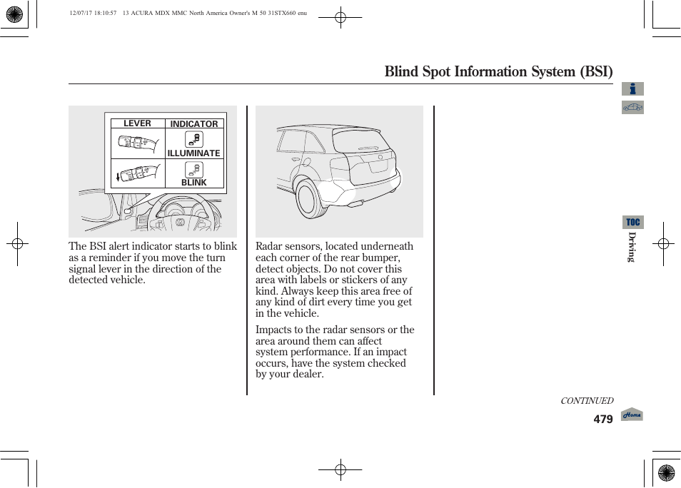 Blind spot information system (bsi) | Acura 2013 MDX User Manual | Page 484 / 616