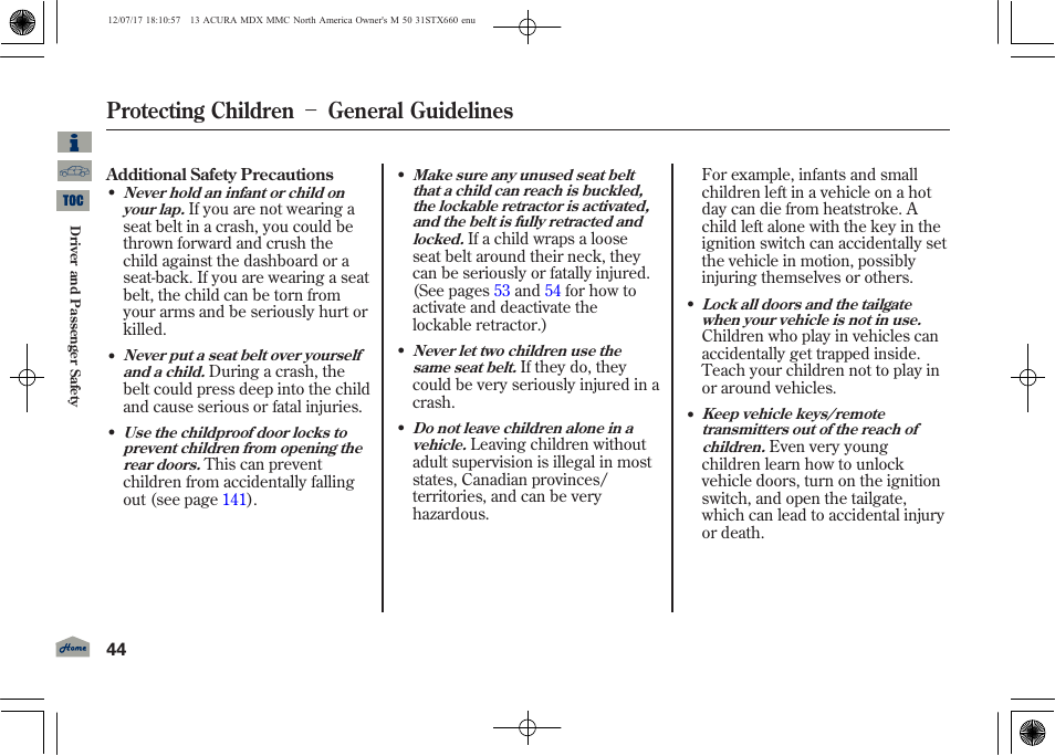 Protecting children － general guidelines, 2013 mdx | Acura 2013 MDX User Manual | Page 49 / 616