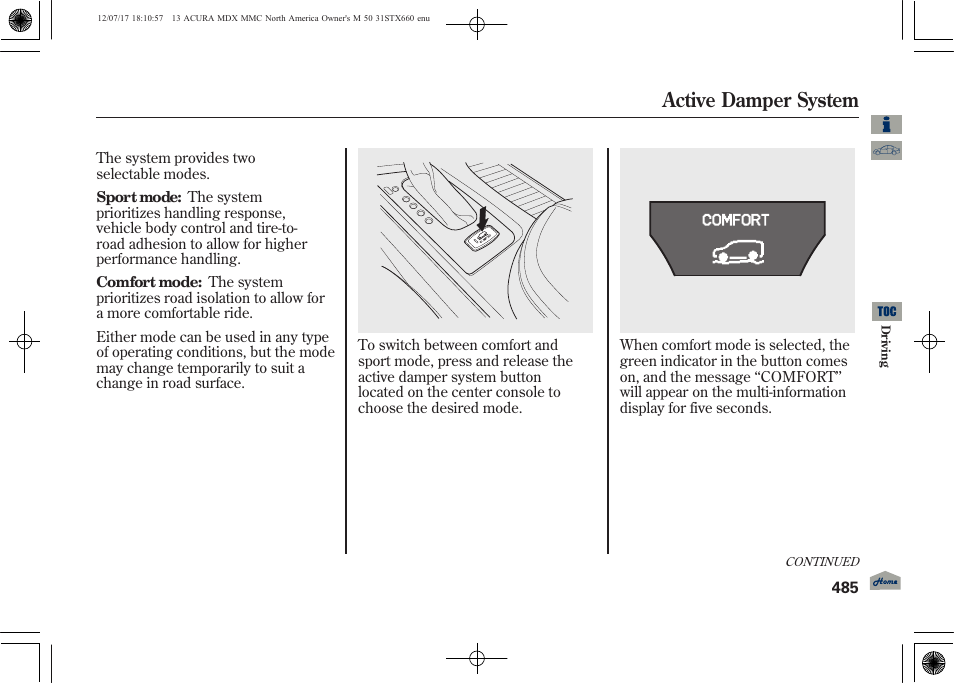 Active damper system | Acura 2013 MDX User Manual | Page 490 / 616