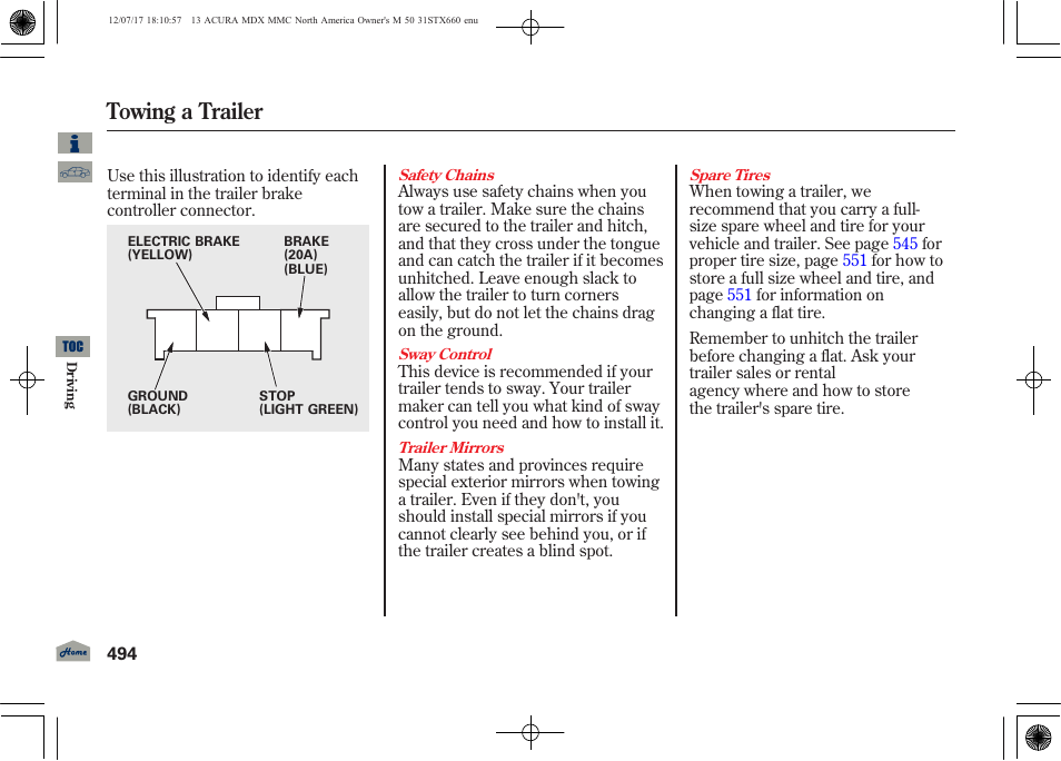 Towing a trailer | Acura 2013 MDX User Manual | Page 499 / 616