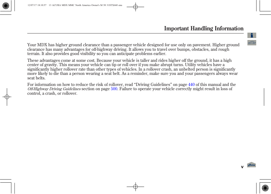 Important handling information | Acura 2013 MDX User Manual | Page 5 / 616