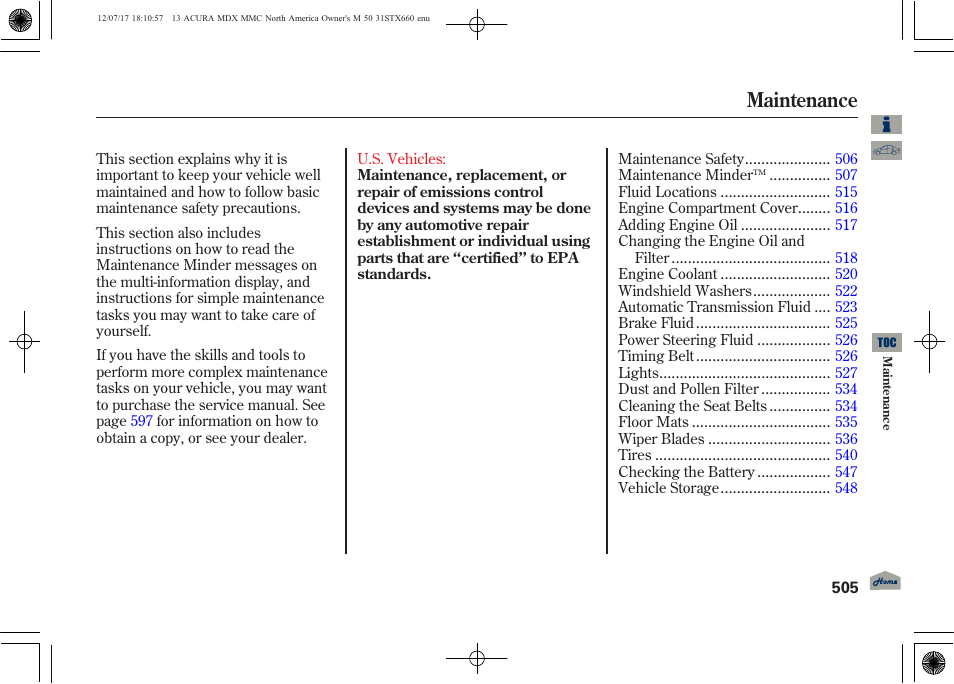 Maintenance | Acura 2013 MDX User Manual | Page 510 / 616