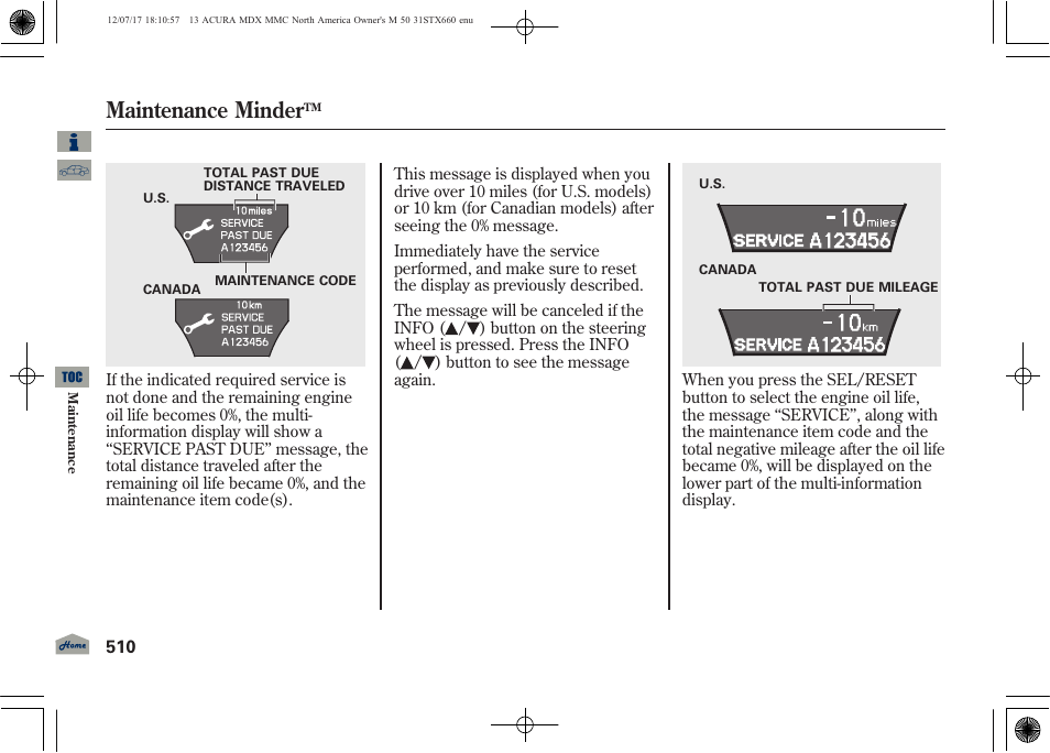 Maintenance minder | Acura 2013 MDX User Manual | Page 515 / 616