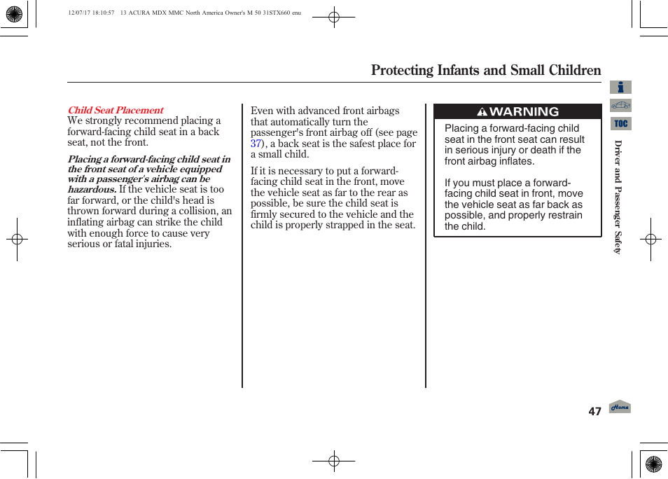 Protecting infants and small children | Acura 2013 MDX User Manual | Page 52 / 616