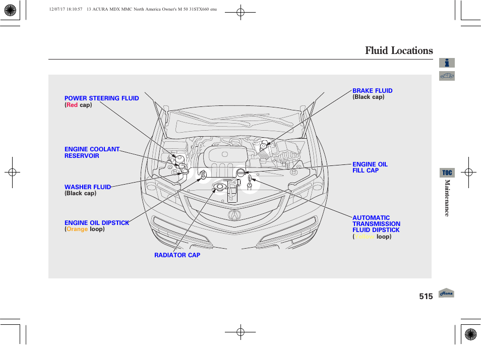 Fluid locations, 2013 mdx | Acura 2013 MDX User Manual | Page 520 / 616