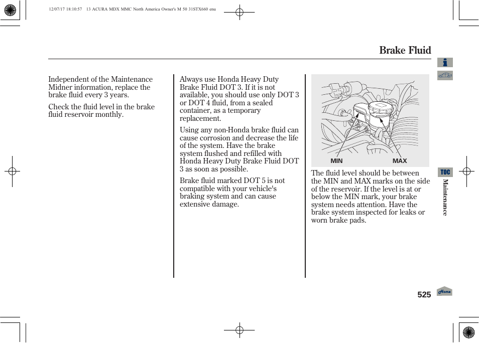 Brake fluid | Acura 2013 MDX User Manual | Page 530 / 616