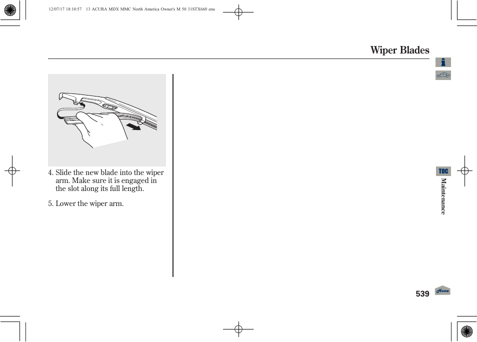 Wiper blades | Acura 2013 MDX User Manual | Page 544 / 616