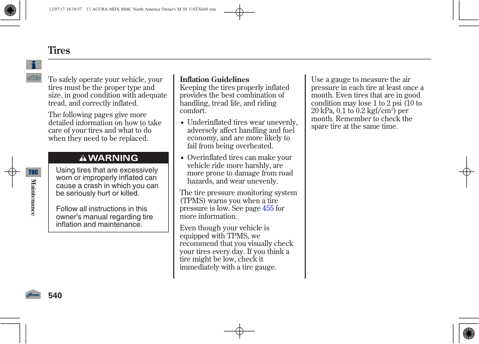 Tires | Acura 2013 MDX User Manual | Page 545 / 616