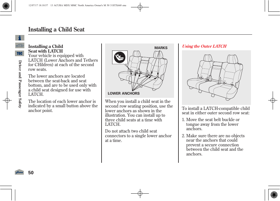 Installing a child seat | Acura 2013 MDX User Manual | Page 55 / 616