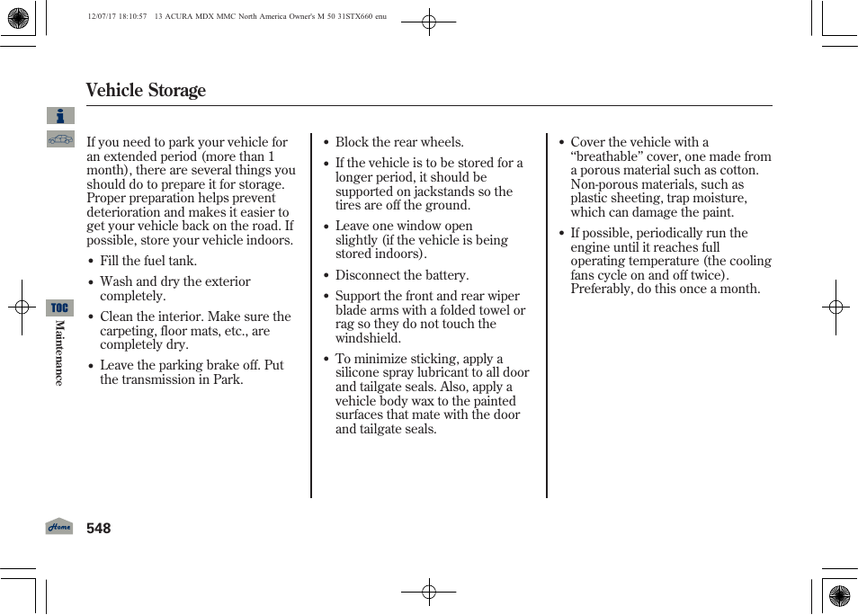 Vehicle storage, 2013 mdx | Acura 2013 MDX User Manual | Page 553 / 616