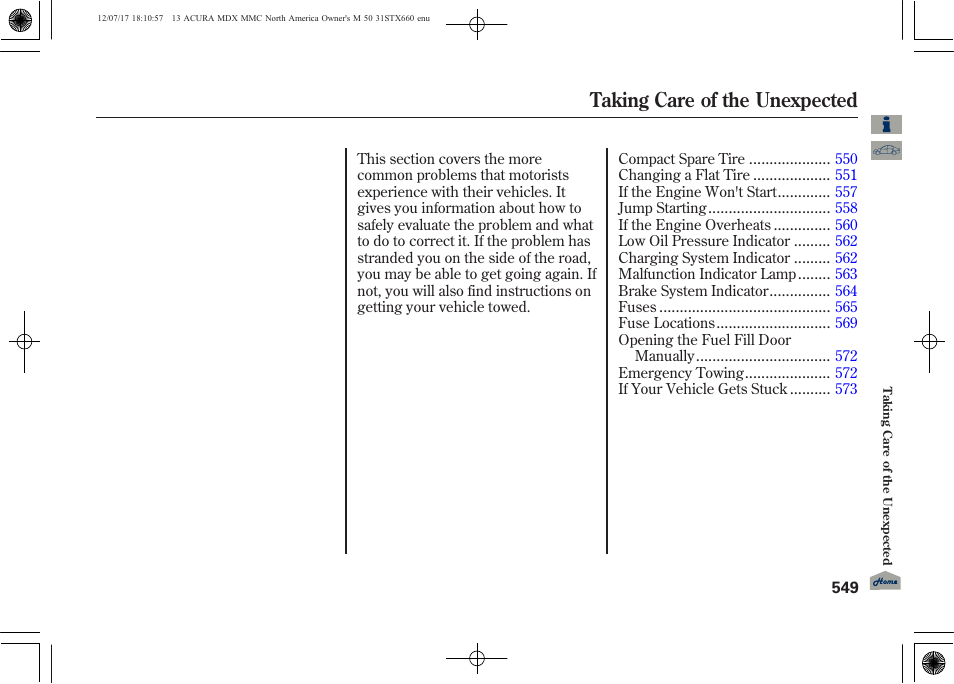 Taking care of the unexpected | Acura 2013 MDX User Manual | Page 554 / 616