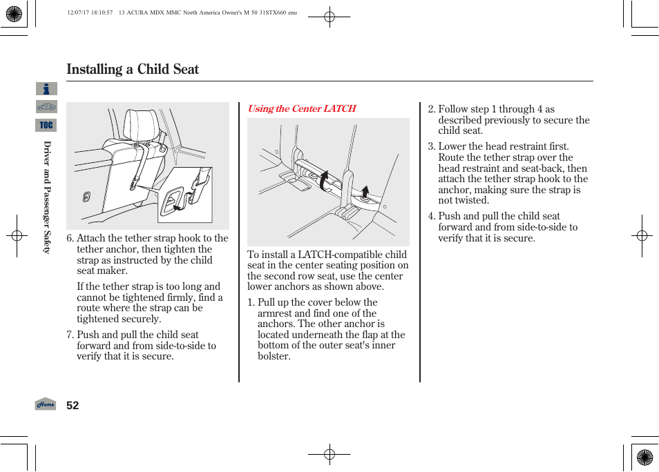 Installing a child seat | Acura 2013 MDX User Manual | Page 57 / 616