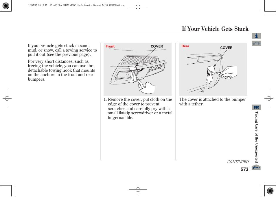 If your vehicle gets stuck | Acura 2013 MDX User Manual | Page 578 / 616