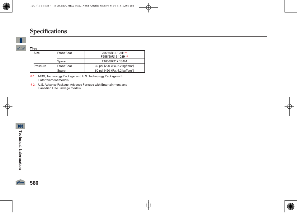 Specifications, 2013 mdx | Acura 2013 MDX User Manual | Page 585 / 616