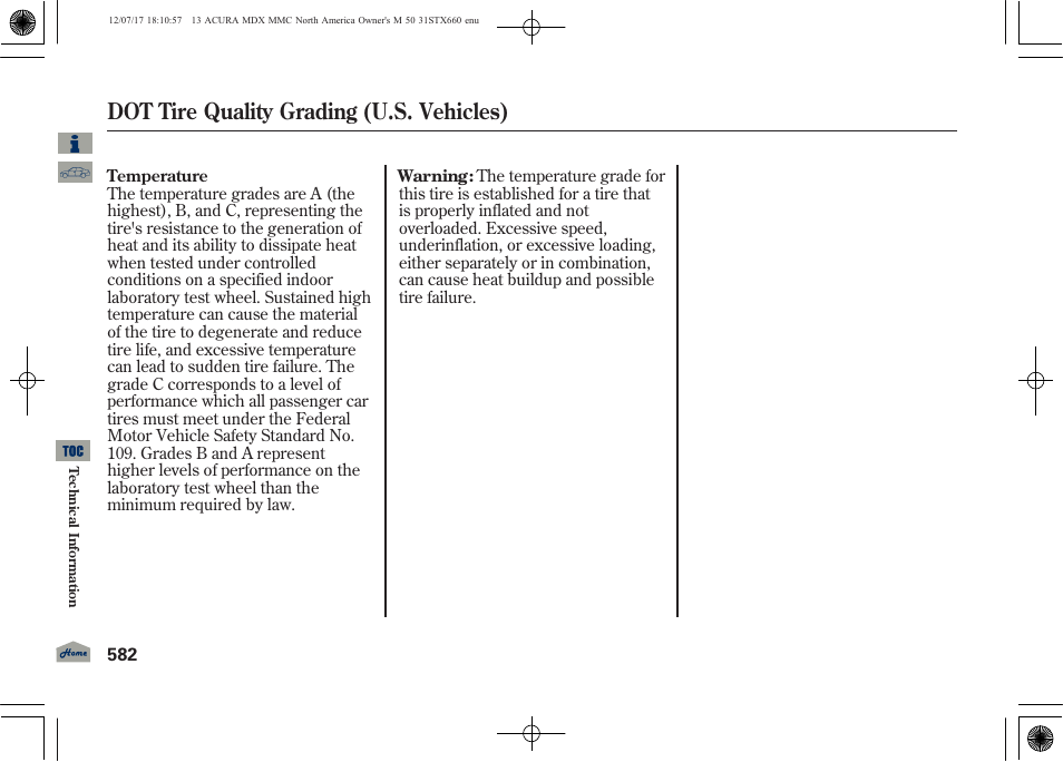 Dot tire quality grading (u.s. vehicles) | Acura 2013 MDX User Manual | Page 587 / 616